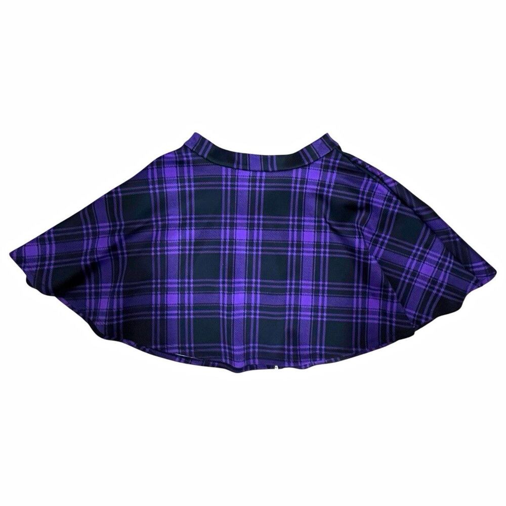 Hot Topic Purple Black Plaid Skater Skirt S Short Twill Zip Zipper Accent